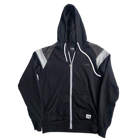 Mens Fleece Lined Black Jacket Size Small Zip Up Drawstring Hood Great Condition - Picture 1 of 10